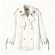White Double-Breasted Trench Coat with Star Accents & Beaded Cuff Straps