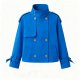 Bright Blue Stand-Collar Double-Breasted Trench Coat