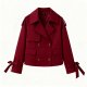 Burgundy Double-Breasted Trench Coat with Bow Cuff Details