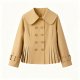 Beige Trench Coat with Peter Pan Collar & Pleated Hem