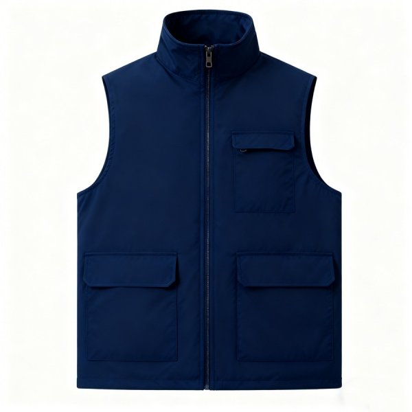 Navy Blue Zip-Front Utility Vest with Cargo Pockets