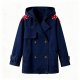 Dark Blue Denim Trench Jacket with Red & White Polka Dot Shoulders