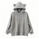 Gray Cat-Ear Openwork Hooded Sweater