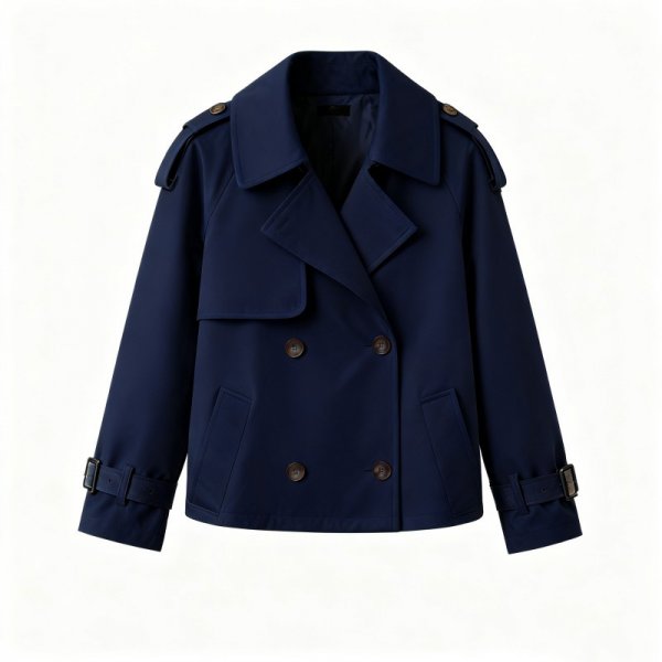 Navy Blue Double-Breasted Trench Coat