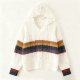 White Rainbow-Stripe Lace-Hood Sweater
