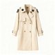 Beige Double-Breasted Trench Coat with Shoulder Patch Accents