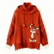 Rust Deer-Print Hooded Turtleneck Sweater