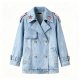 Light Blue Denim Trench Jacket with Star & Heart Embroidery