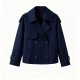 Navy Blue Double-Breasted Trench Coat