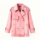 Pink Denim Trench Jacket with White Star Embroidery