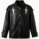 Black Faux Leather Jacket with Silver Lightning Bolt Details