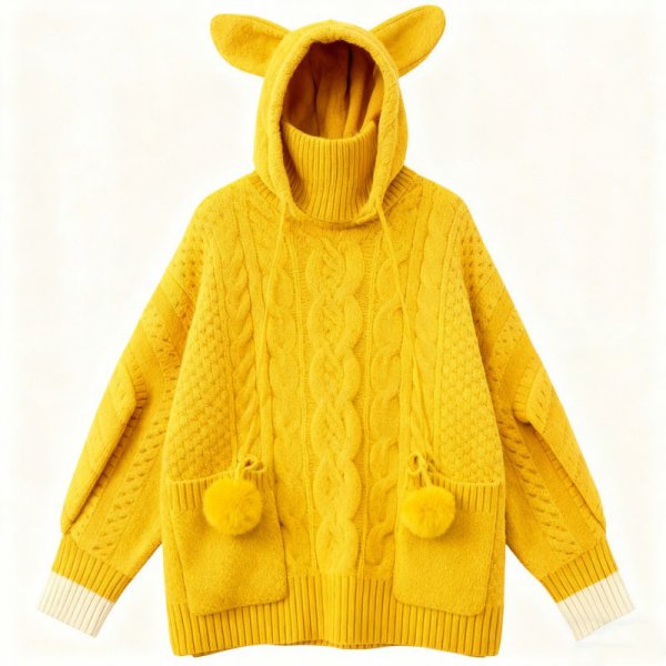 Yellow Cat-Ear Hooded Sweater