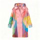 Pink Patchwork Hooded Trench Coat with Star & Colorful Print Details