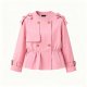 Pink Trench Coat with Bow Shoulders & Ruffled Waist