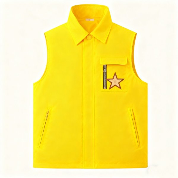Bright Yellow Collared Vest with Star Patch & Zip Pockets