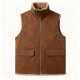 Brown Suede-Look Shearling-Trimmed Vest